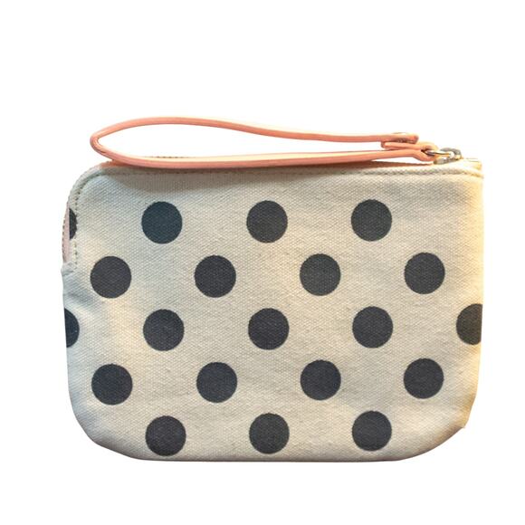 OLD NAVY Pink Flamingo Graphic Black Polka Dot Canvas Wristlet Wallet - Picture 2 of 8